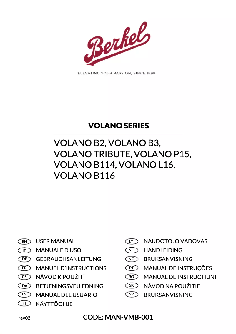 Page 1 of the manual User Manual Berkel Volano Tribute