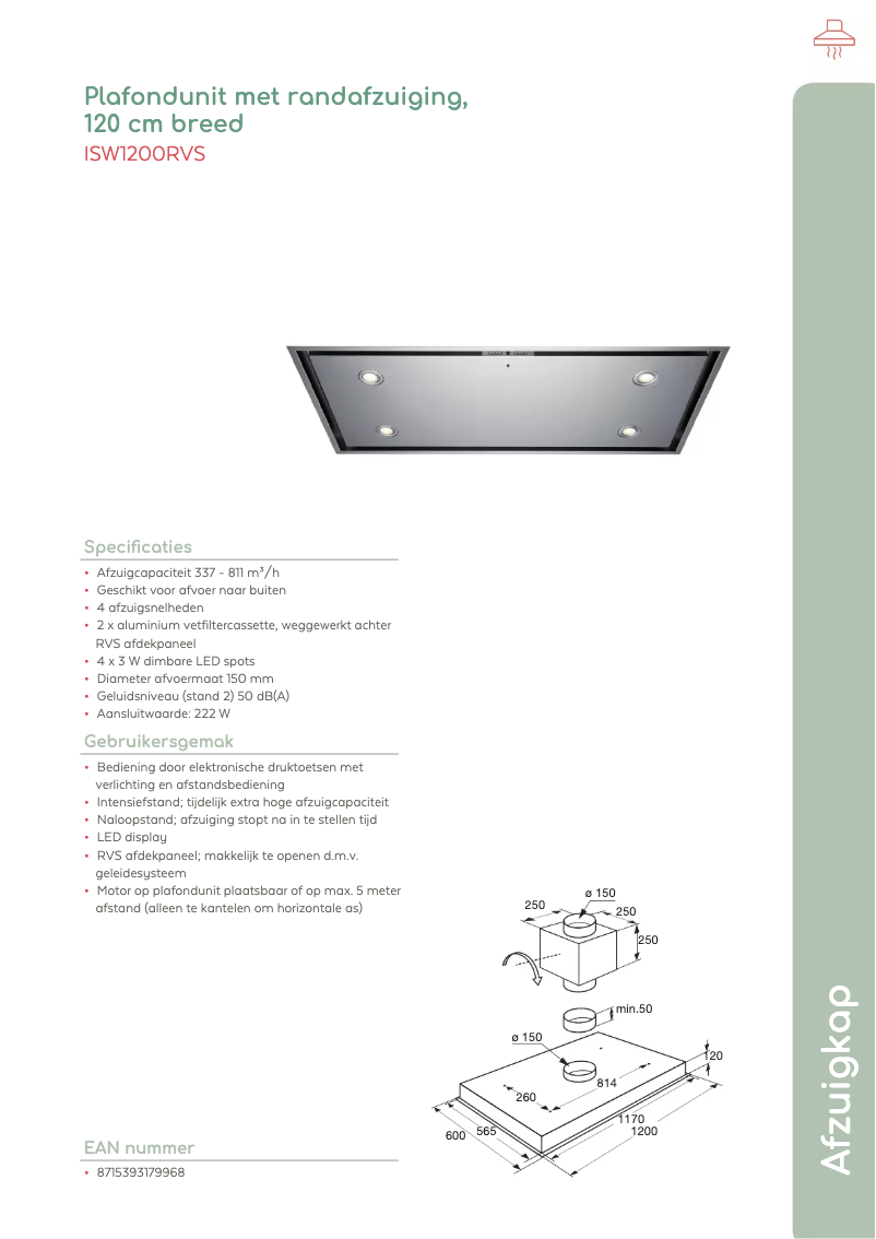 Page 1 of the manual Technical Sheet Pelgrim ISW1200RVS