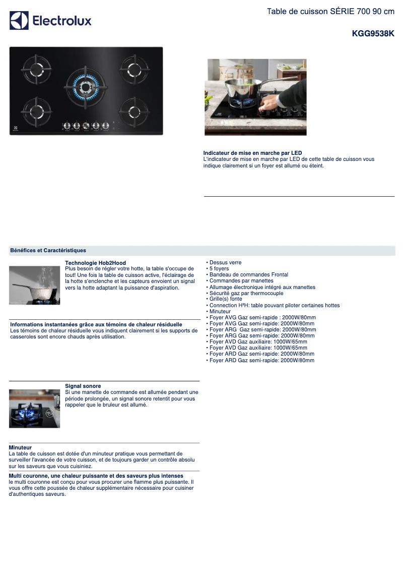 Page 1 of the manual Technical Sheet Electrolux KGG9538K