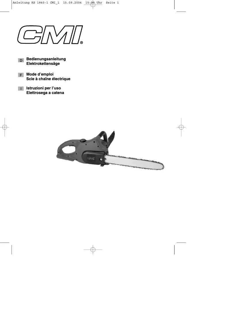 Page 1 of the manual User Manual CMI KS 1840/1
