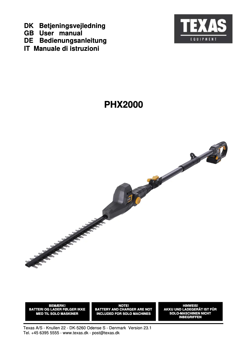 First page image of the manual for PHX2000