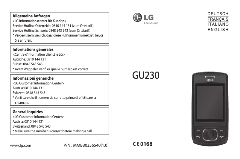 First page image of the manual for GU230