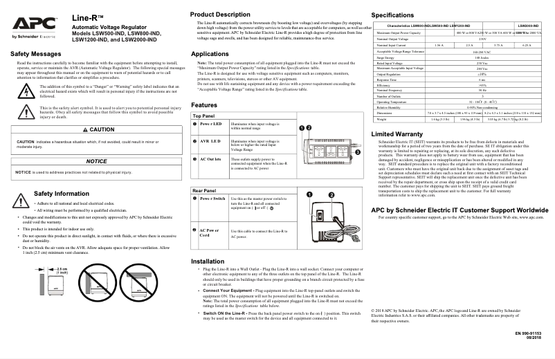 Page 1 of the manual User Manual APC Line-R LSW1200-IND