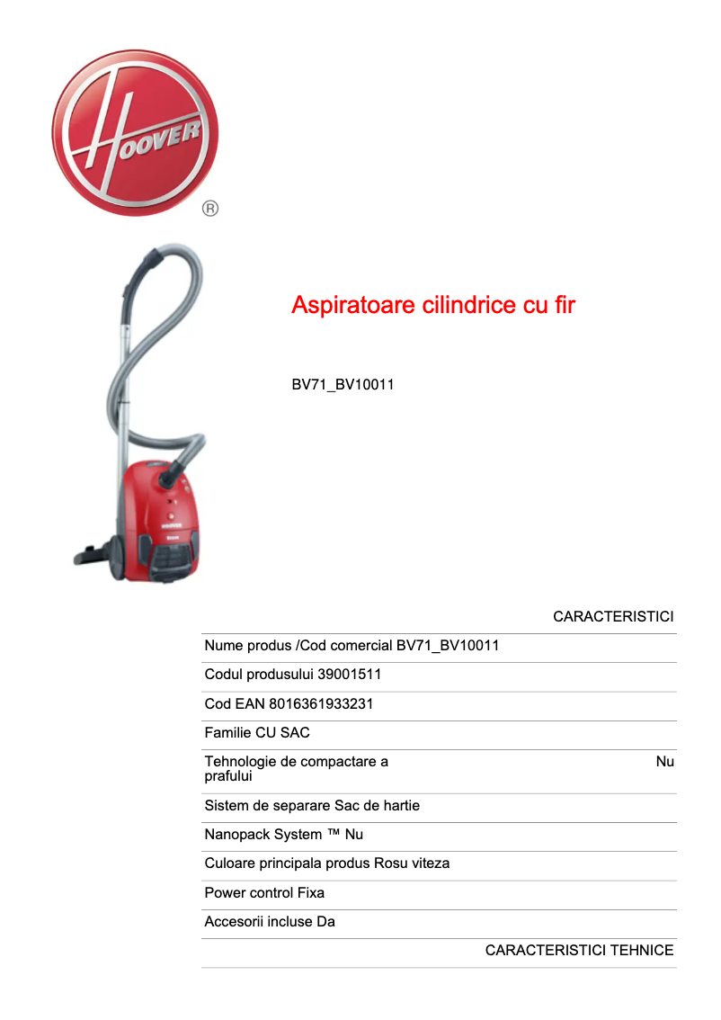 First page image of the manual for BV71_BV10011