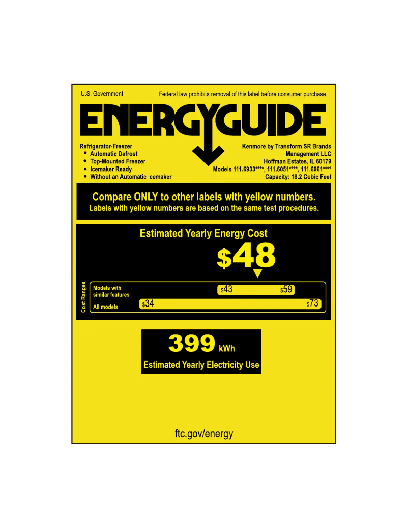 Page 1 of the manual Energy Label Kenmore 60612