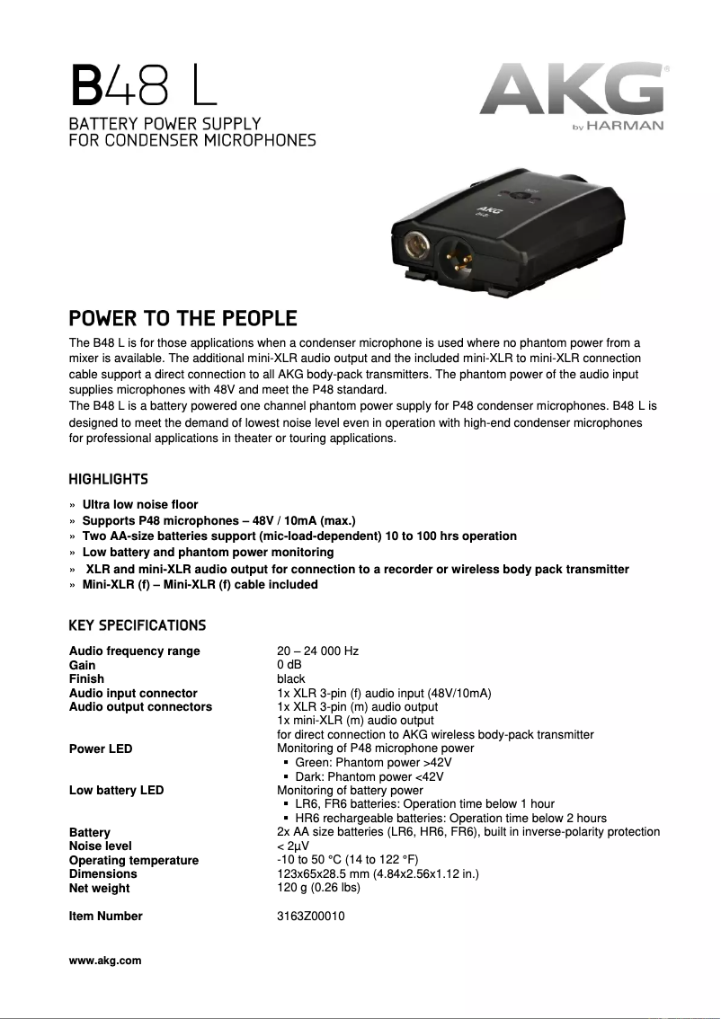 Page 1 of the manual Technical Sheet AKG B48 L