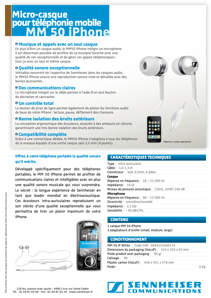 Page 1 of the manual Technical Sheet Sennheiser Momentum Wireless