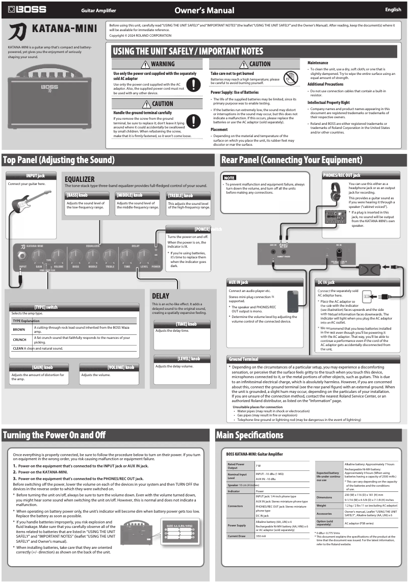 Page 1 of the manual User Manual Boss KATANA-Mini