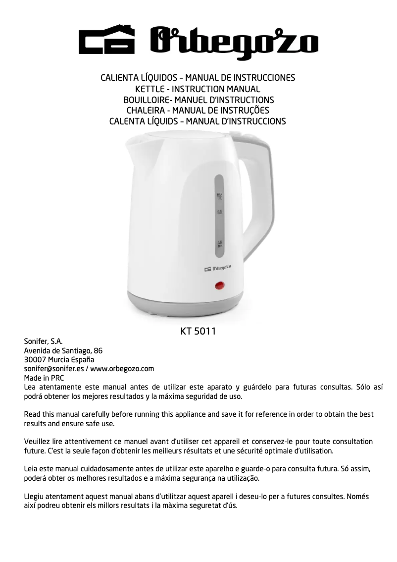 Page 1 of the manual User Manual Orbegozo KT 5011