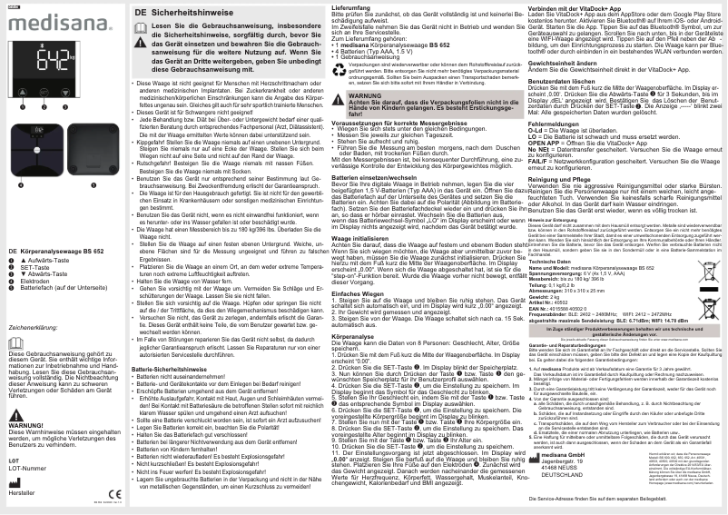Page 1 of the manual User Manual Medisana BS 652