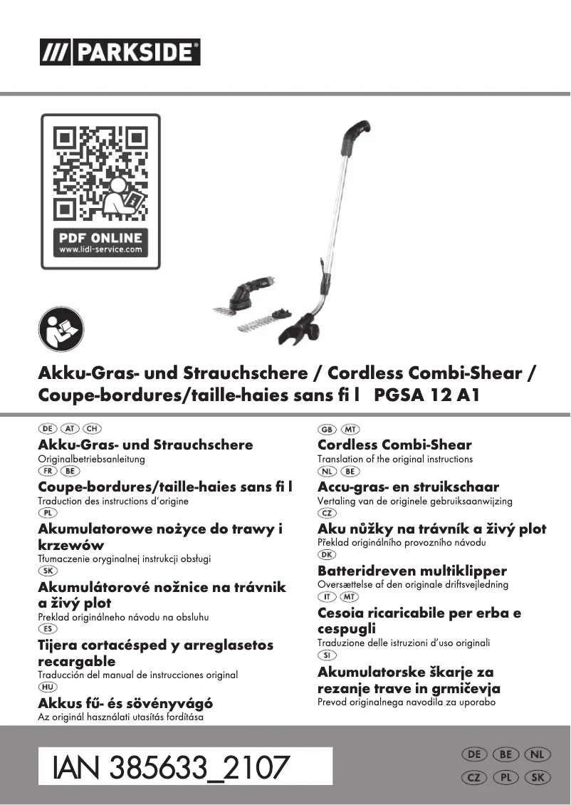 Page 1 of the manual User Manual Parkside PGSA 12 A1