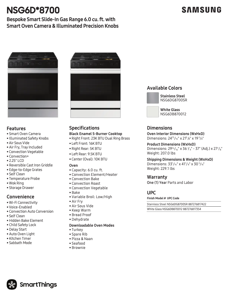 Page 1 of the manual Technical Sheet Samsung NSG6DB870012