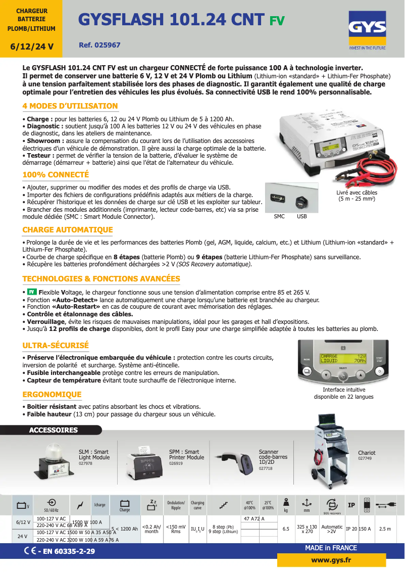 Page 1 of the manual Technical Sheet GYS Gysflash 101.24 CNT FV