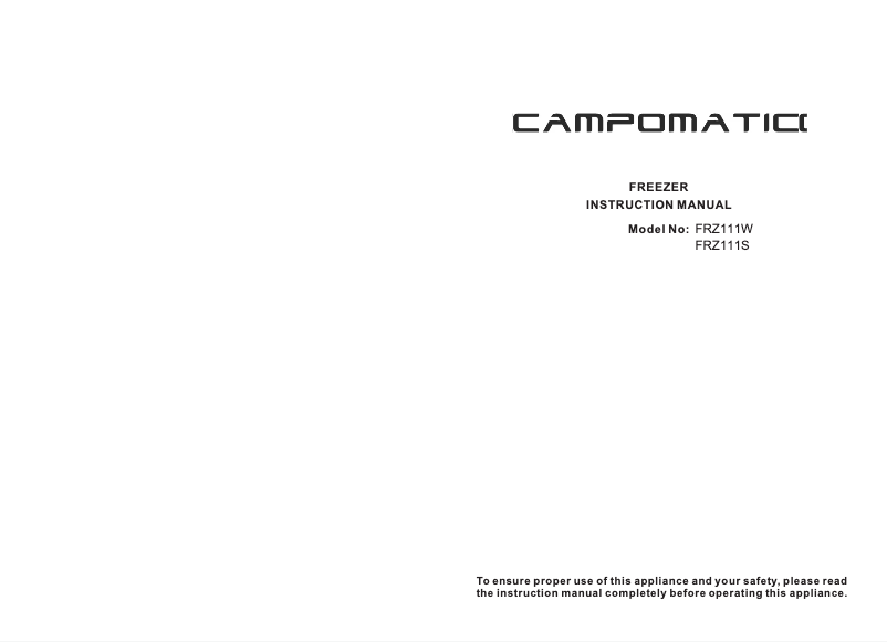 Page 1 of the manual User Manual Campomatic FRZ111W