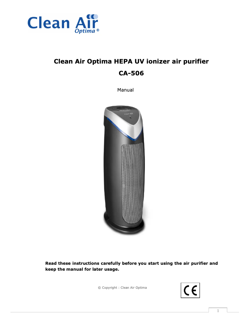 Page 1 of the manual User Manual Clean Air Optima CA-506