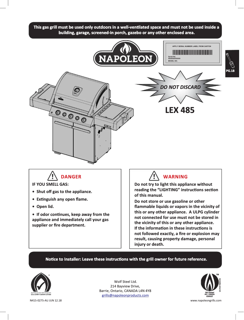 First page image of the manual for LEX485RSBIPK