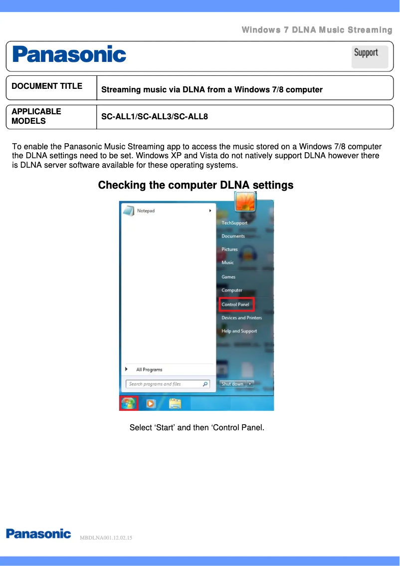 Page 1 of the manual FAQ Panasonic SC-ALL8
