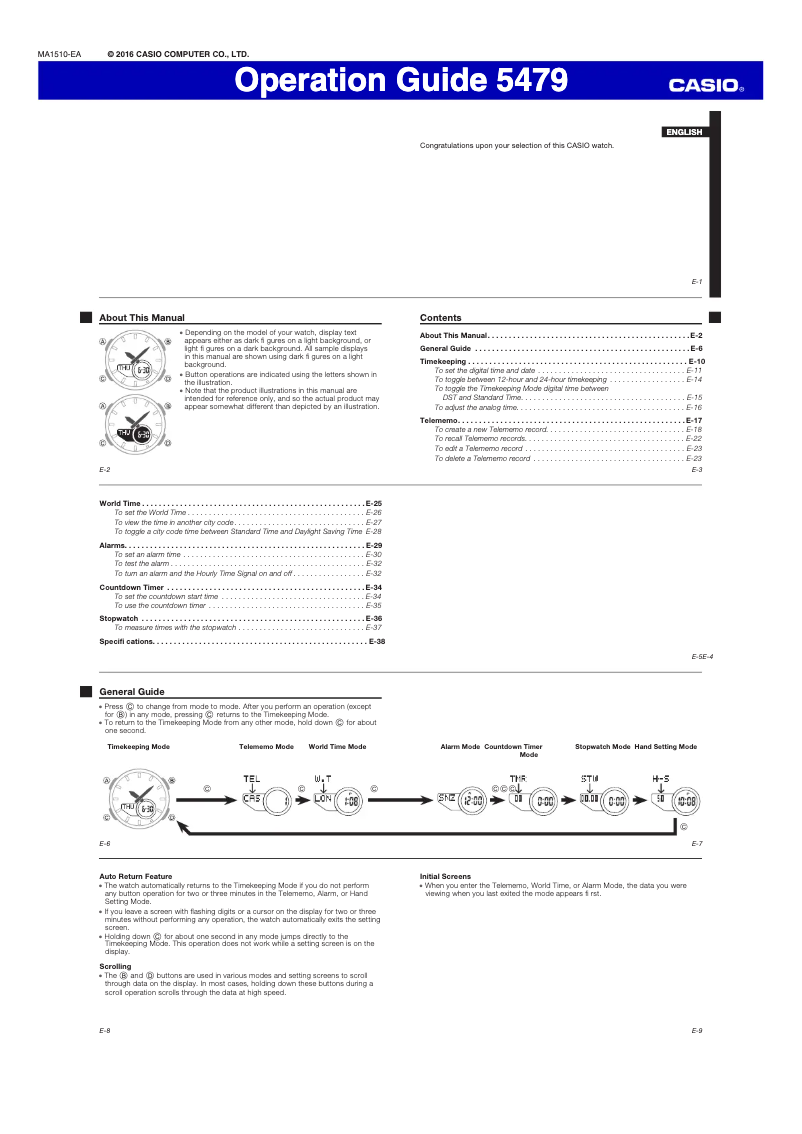 First page image of the manual for Edifice ERA-120DB-1BVEF