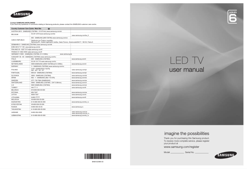 Page 1 of the manual User Manual Samsung UE37B6000VW