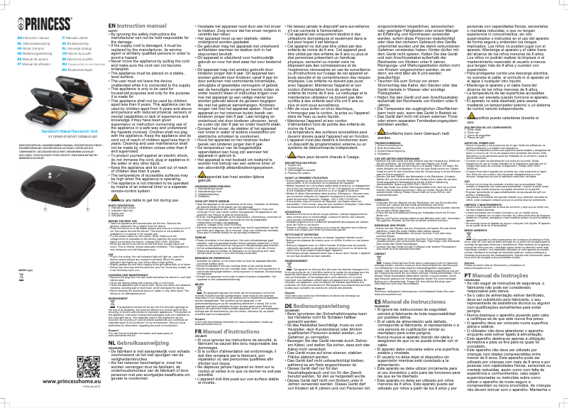 Page 1 of the manual User Manual Princess Sandwich Maker 127002