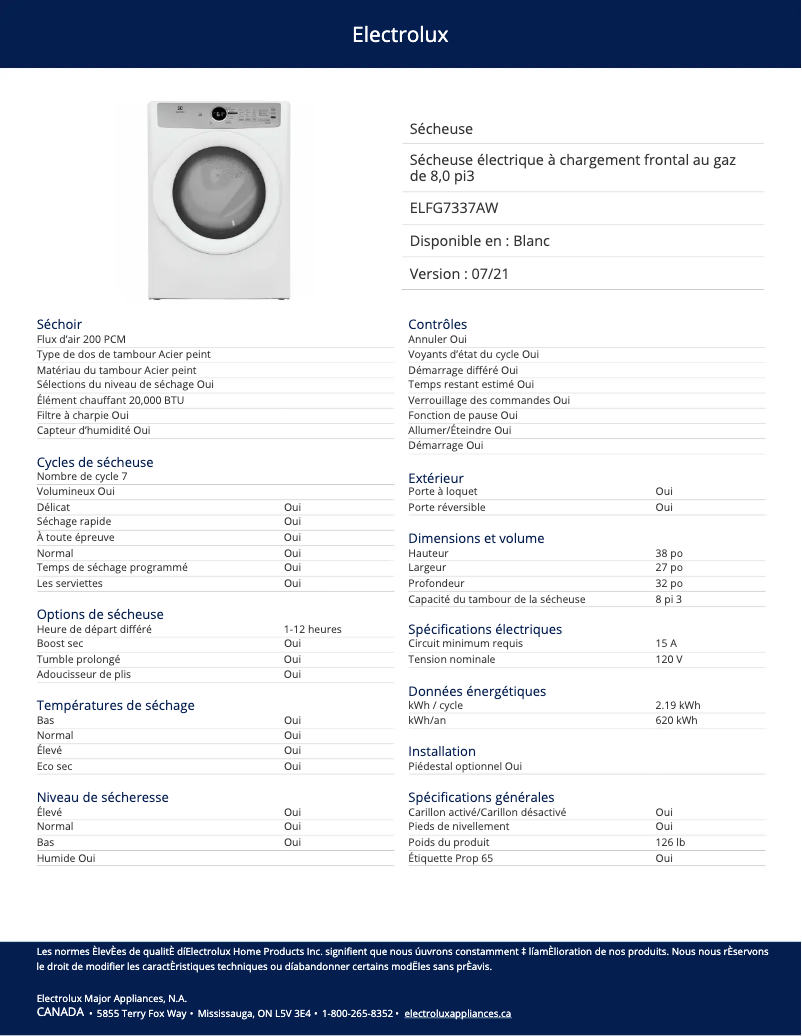 First page image of the manual for ELFG7337AW
