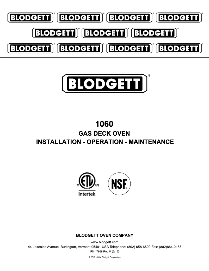 Page 1 of the manual User Manual Blodgett 1060