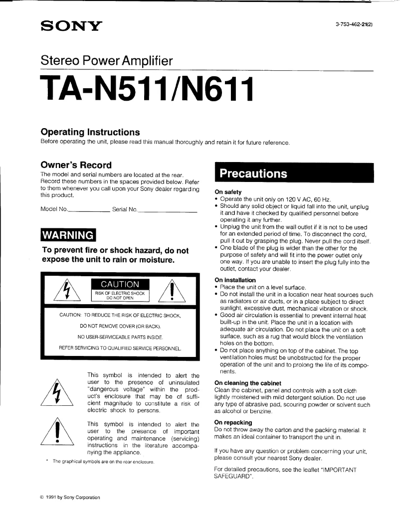 First page image of the manual for TA-N511