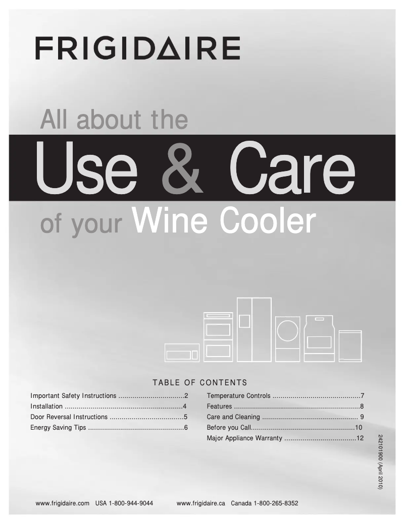 Page 1 of the manual Use and Maintenance Manual Frigidaire FFWC38F6LS