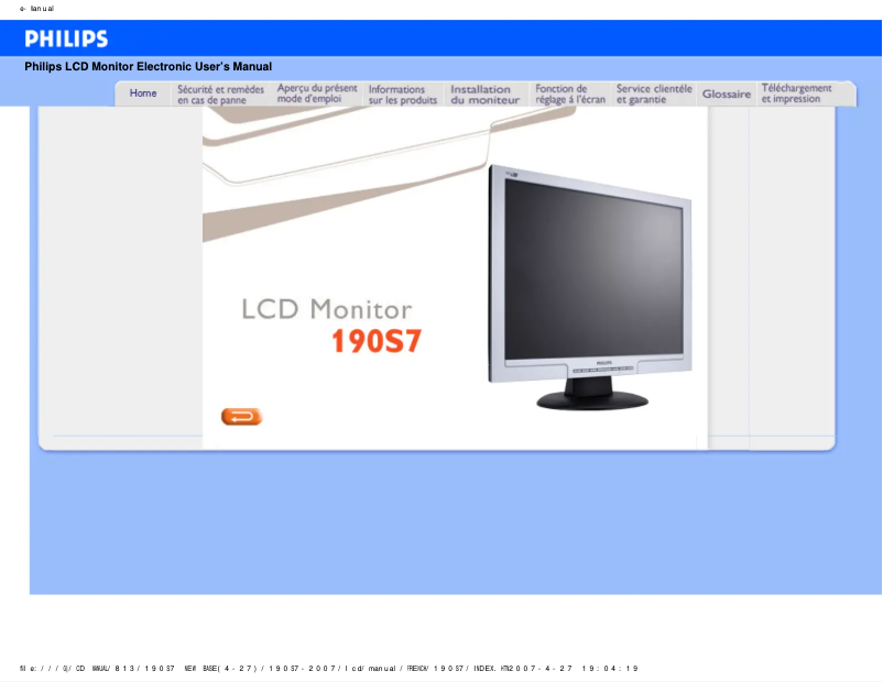 First page image of the manual for 190S7FB