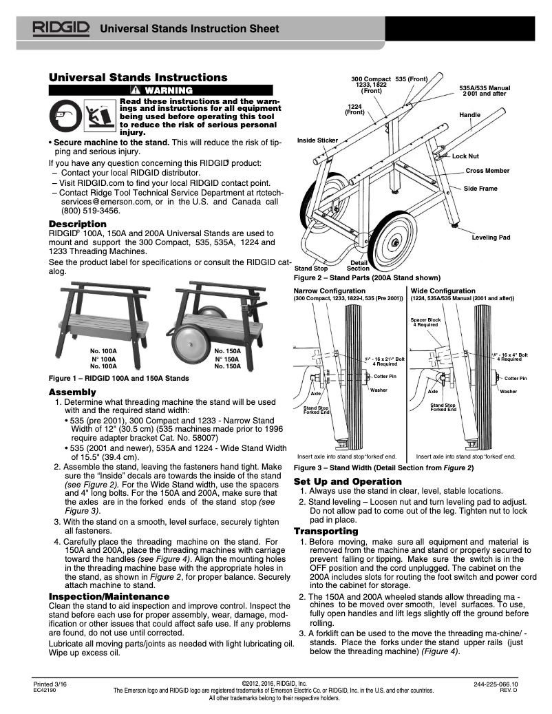 Page 1 of the manual Instructions / Assembly Ridgid 100A