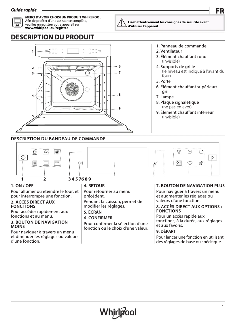 Page 1 de la notice Mode d'emploi Whirlpool W6 OM4 4S1 P BSS