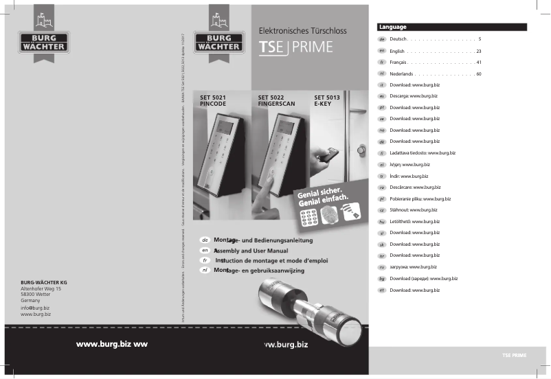First page image of the manual for TSE Prime Set 5021