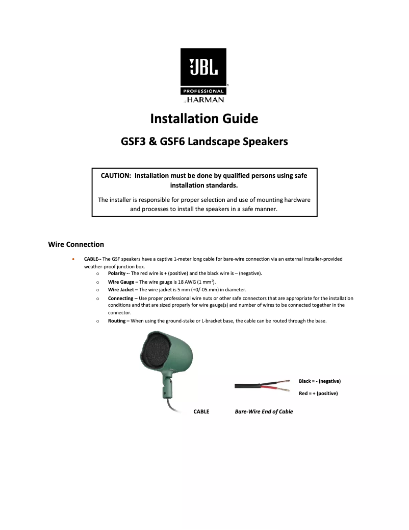Page 1 of the manual Installation Guide JBL GSF3