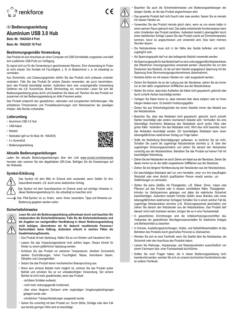 Page 1 de la notice Manuel utilisateur Renkforce RF-UH-A10