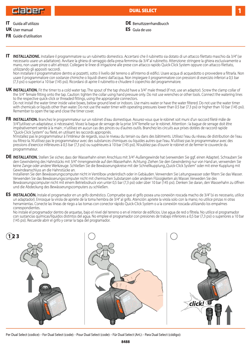 Page 1 of the manual User Manual Claber Dual Select 8496