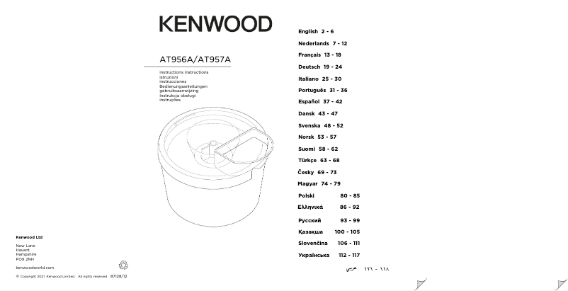 Page 1 of the manual User Manual Kenwood Major & Chef XL AT957A
