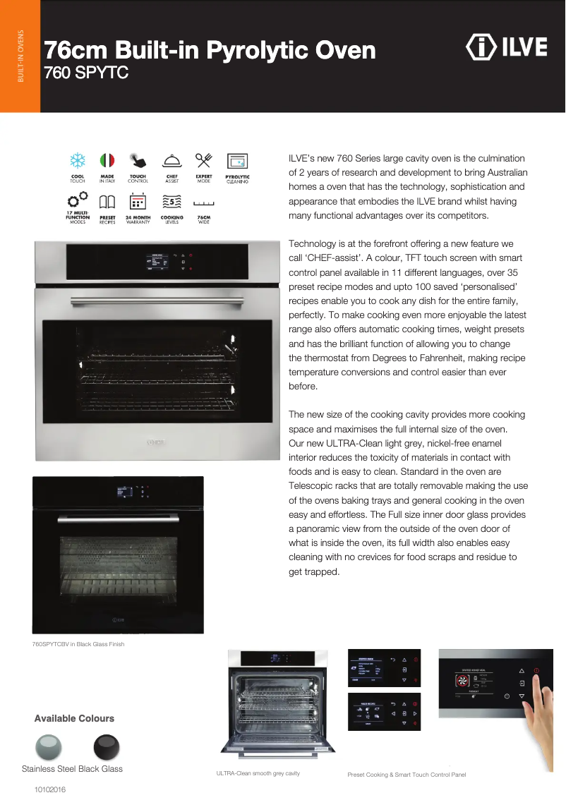 Page 1 of the manual Technical Sheet Ilve 760SPYTCI