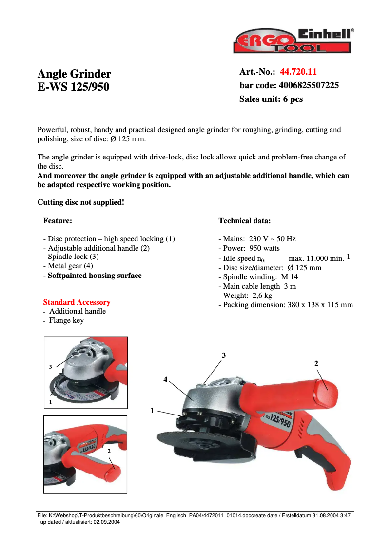 First page image of the manual for E-WS 125/950