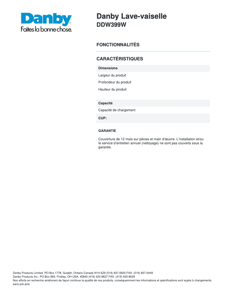 First page image of the manual for DDW399W