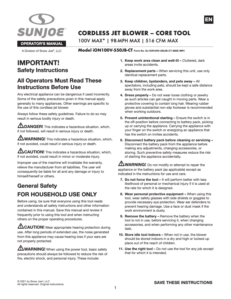 First page image of the manual for ION100V-550JB-CT