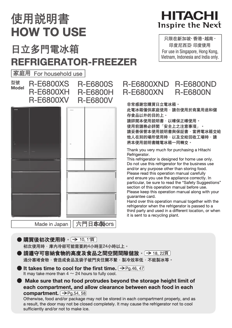 Page 1 of the manual User Manual Hitachi R-E6800XS