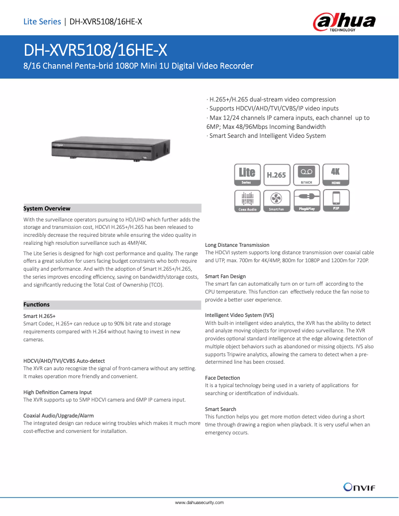 Page 1 of the manual Technical Sheet Dahua Technology XVR5108/16HE-X