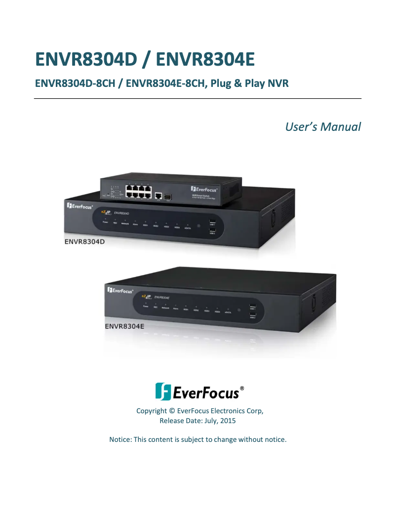 First page image of the manual for ENVR8304E
