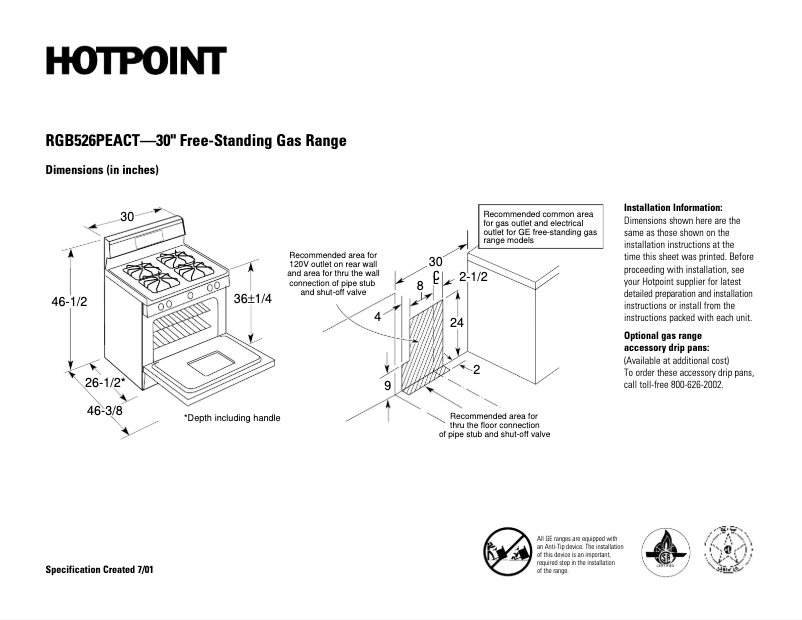 Page 1 of the manual Technical Sheet Hotpoint RGB526PEACT
