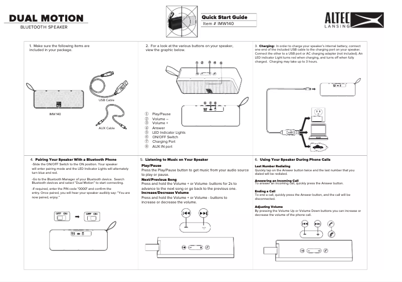 Page 1 de la notice Manuel utilisateur Altec Lansing Dual Motion iMW140