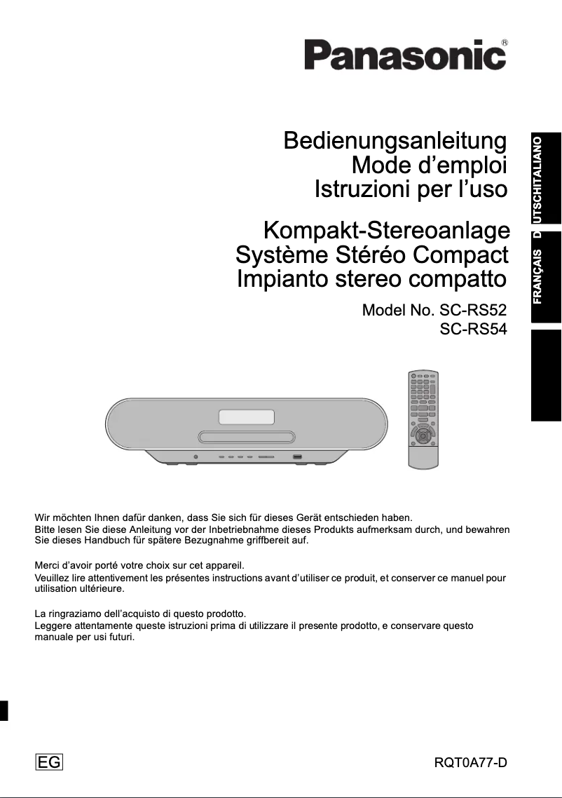 First page image of the manual for SC-RS52EG