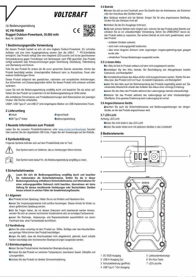 Page 1 of the manual User Manual Voltcraft VC PB PD65W