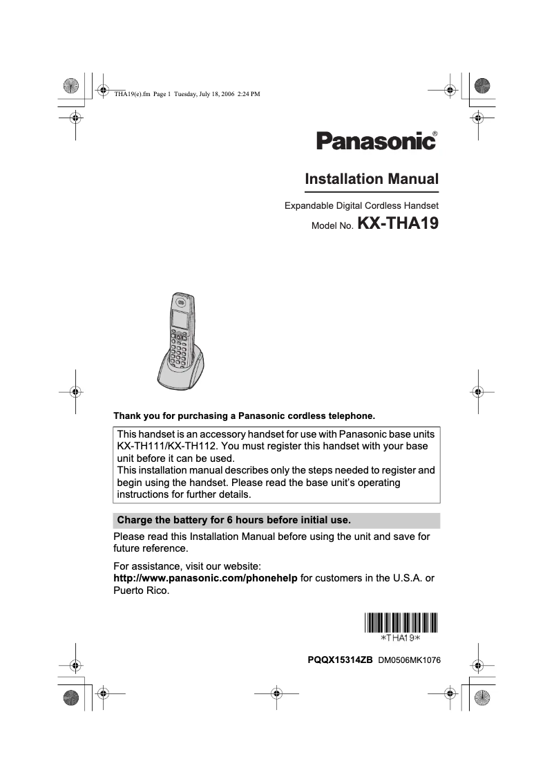 Page 1 of the manual User Manual Panasonic KX-THA19