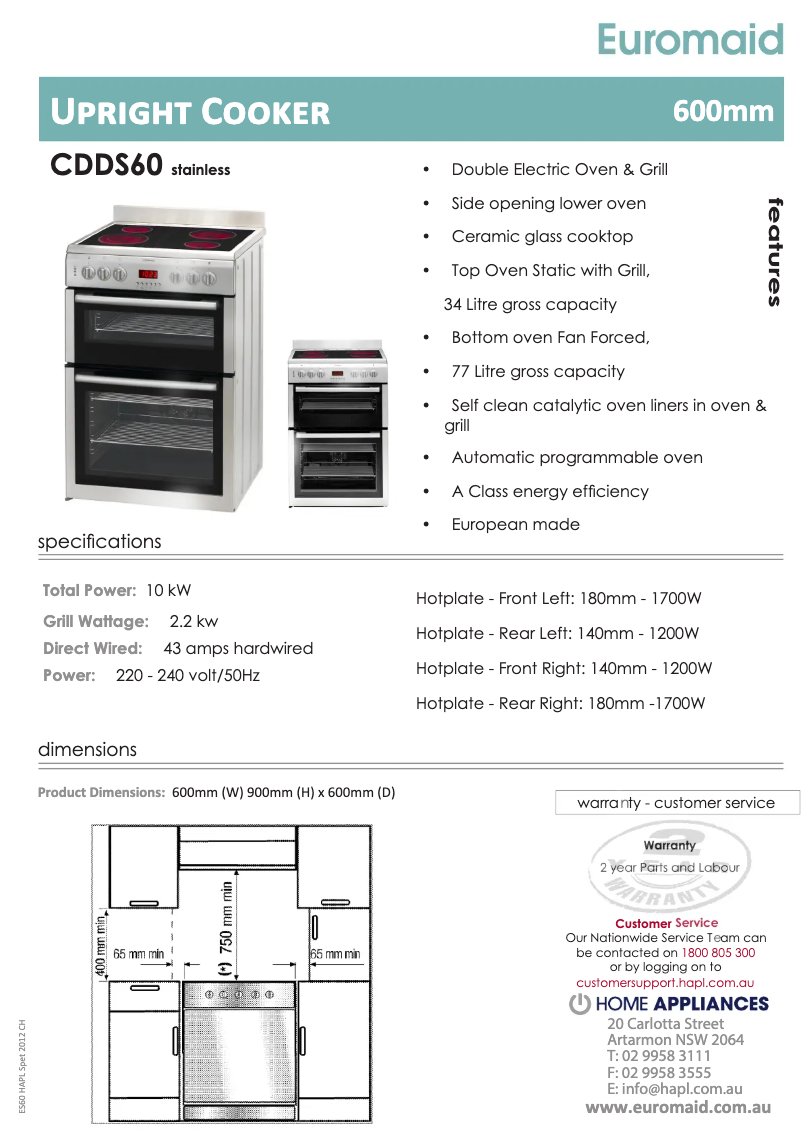 First page image of the manual for CDDS60