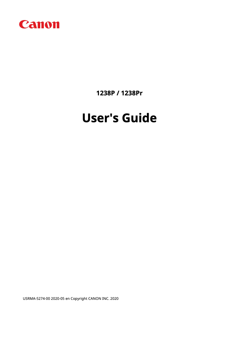 Page 1 of the manual User Manual Canon i-SENSYS X 1238P
